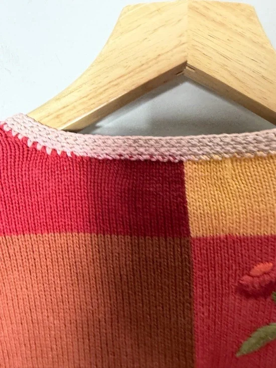 Vintage Appleseeds Ramie Cotton Cardigan Sweater Embroidered Fall Floral *o - Picture 6 of 10